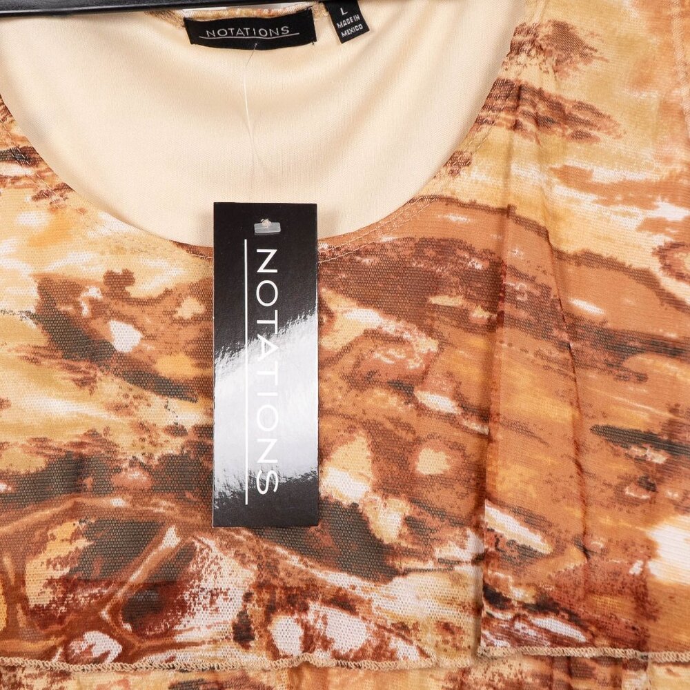 Notations Tank Top L Womens Brown Beige Ruffled Layers Abstract Sleeveless Top - Picture 6 of 7